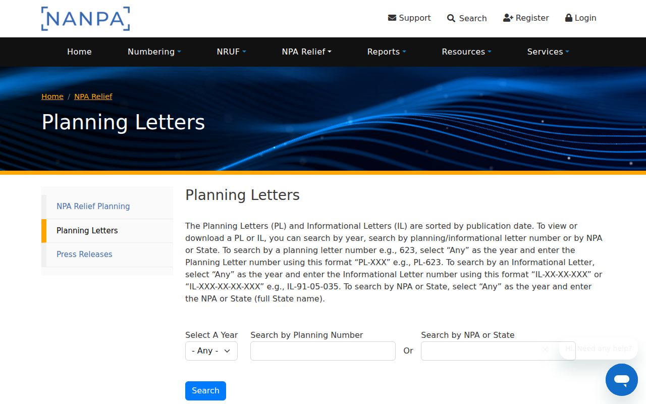 Alabama phone area codes relief planning letters at NANPA