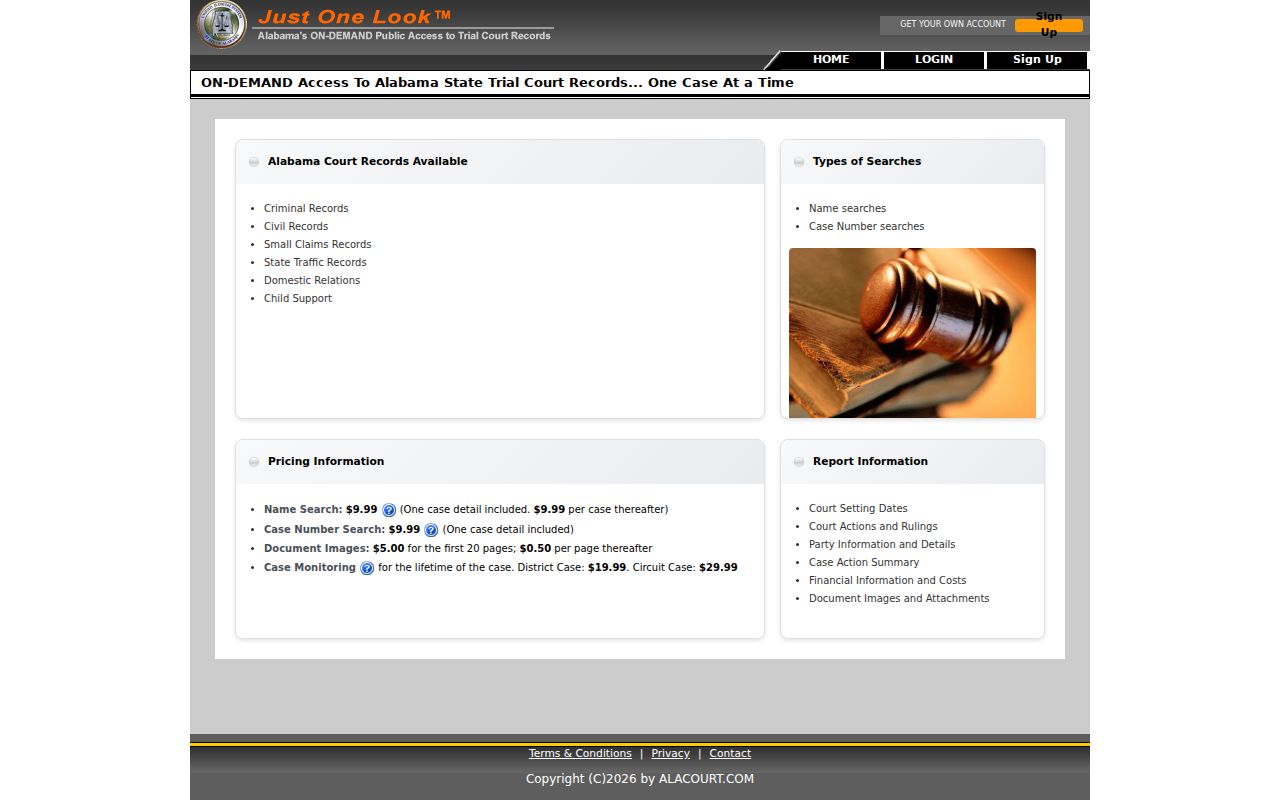 Alabama phone numbers research through the Alacourt court records search portal