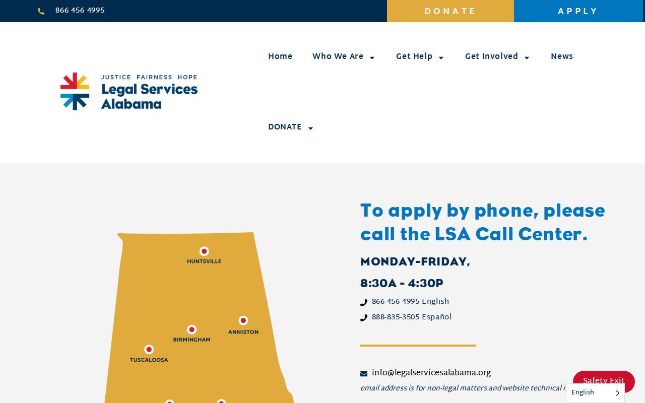 Alabama phone numbers for Legal Services Alabama statewide intake offices